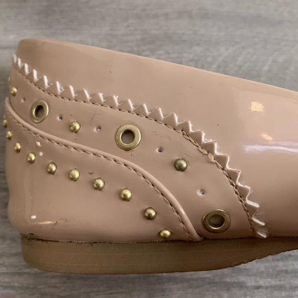 G.H. Bass Layla Beige Faux Patent Leather Flats with Gold Studs/Embellishments - Picture 4 of 11